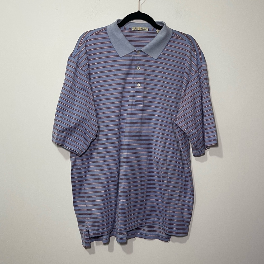 Peter Millar men's blue red striped Short Sleeve Striped polo shirt in size XL